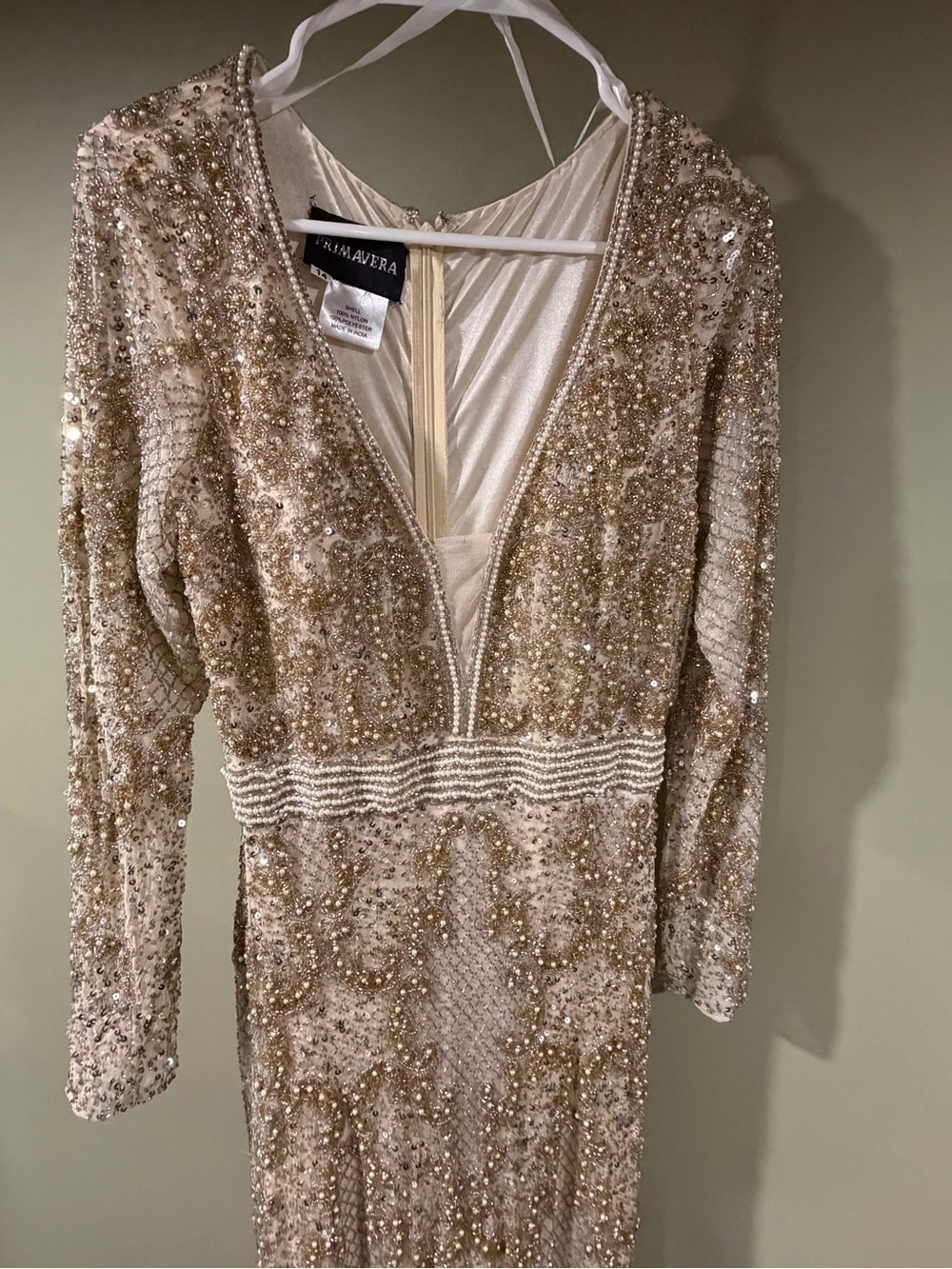 Bayard Gold Sequin Long Sleeve V-Neck Evening Gown